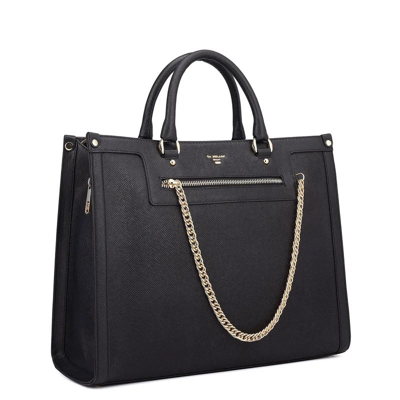 Da Milano Large Franzy Leather Book Tote - Black